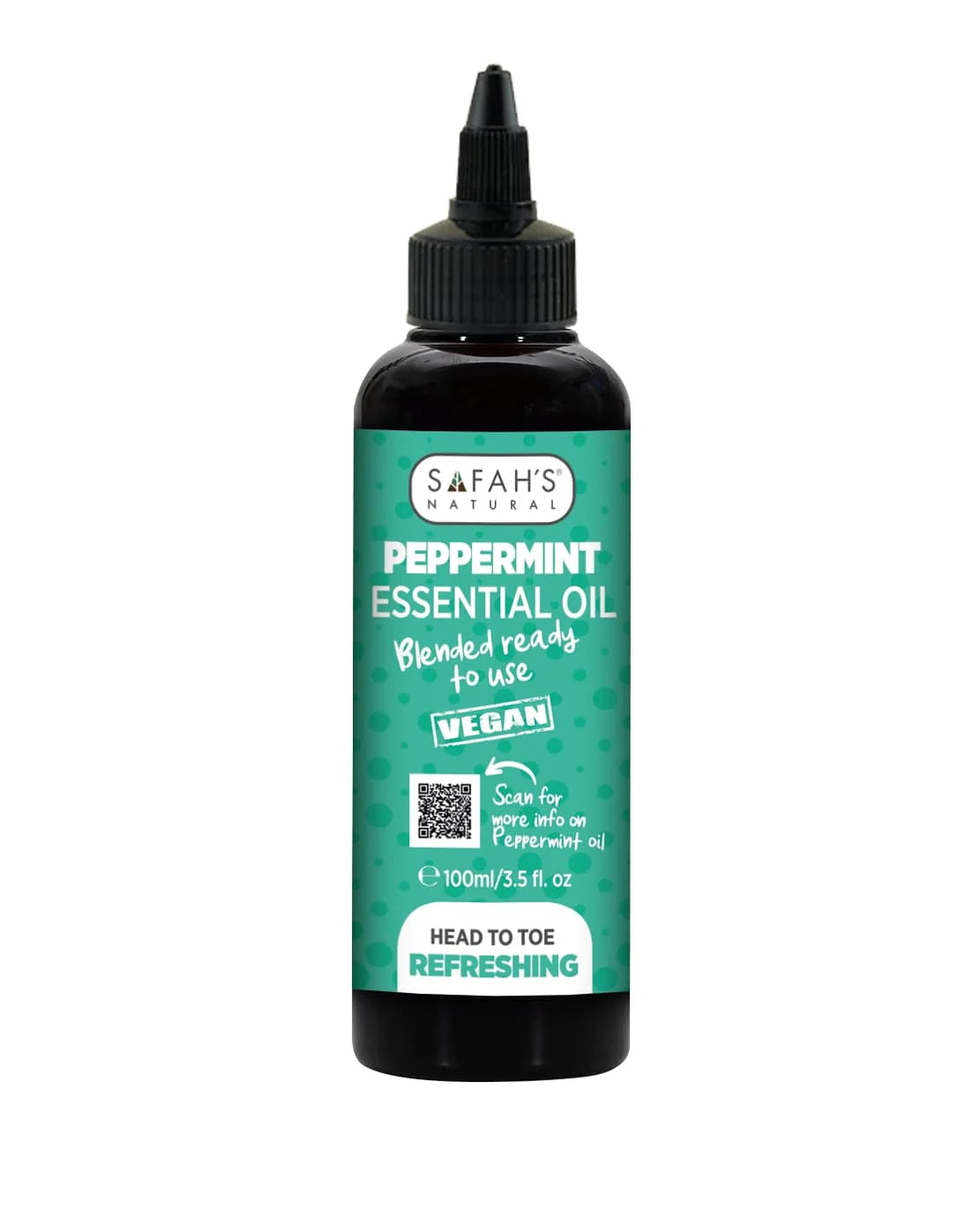 Safah's Natural Blended Peppermint Essential Oil - Ready to Use Instant Refreshment & Energy 100ml