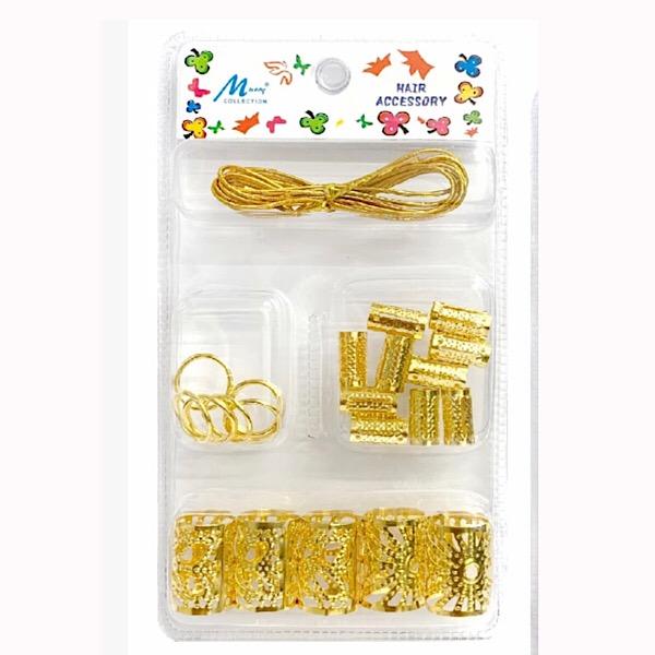 4IN1 Dreadlock/Braids Beads Cord Rings Hair braid Cuff Clip Golden